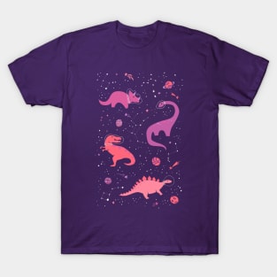 Astronaut Dinosaurs on Pink T-Shirt